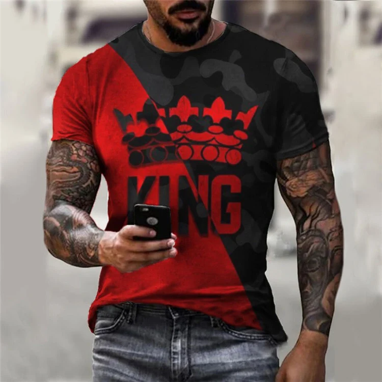 Men's Color Matching Plum Blossom Round Neck Short Sleeve