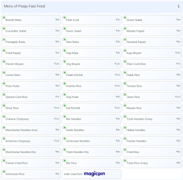 Pooja Fast Food menu 