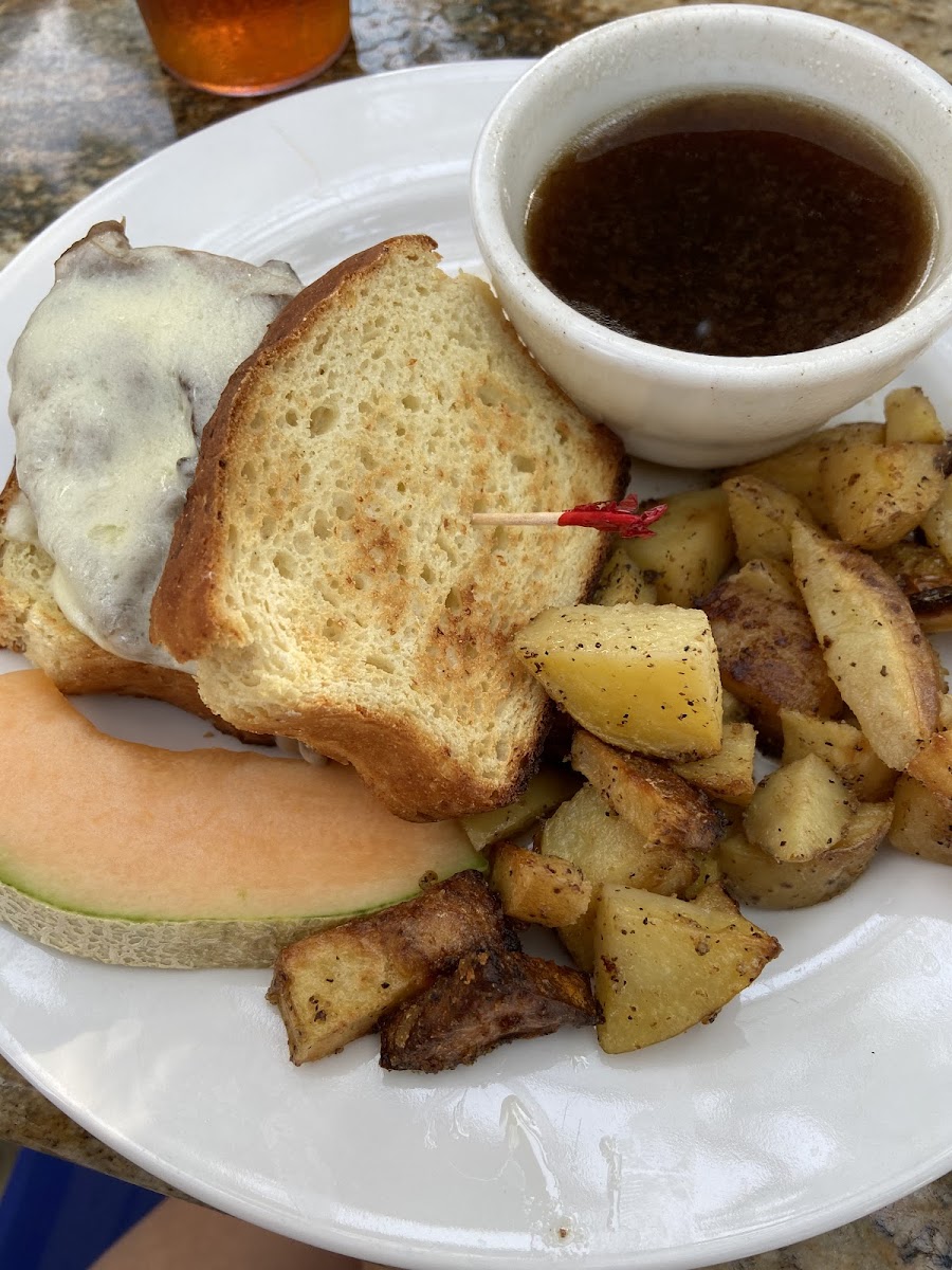 Gluten free French dip sandwich.