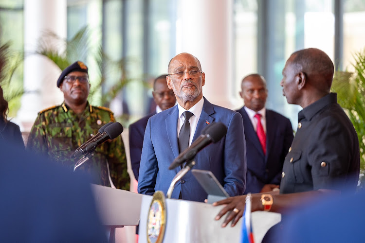 President William Ruto speaks after the signing ceremony of an agreement on deployment of 1,000 police officers to the Multi-National Security Support Mission in Haiti on March 1, 2024.