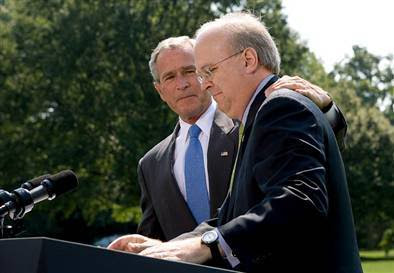 Bush and Rove announce the aide's resignation at the White House