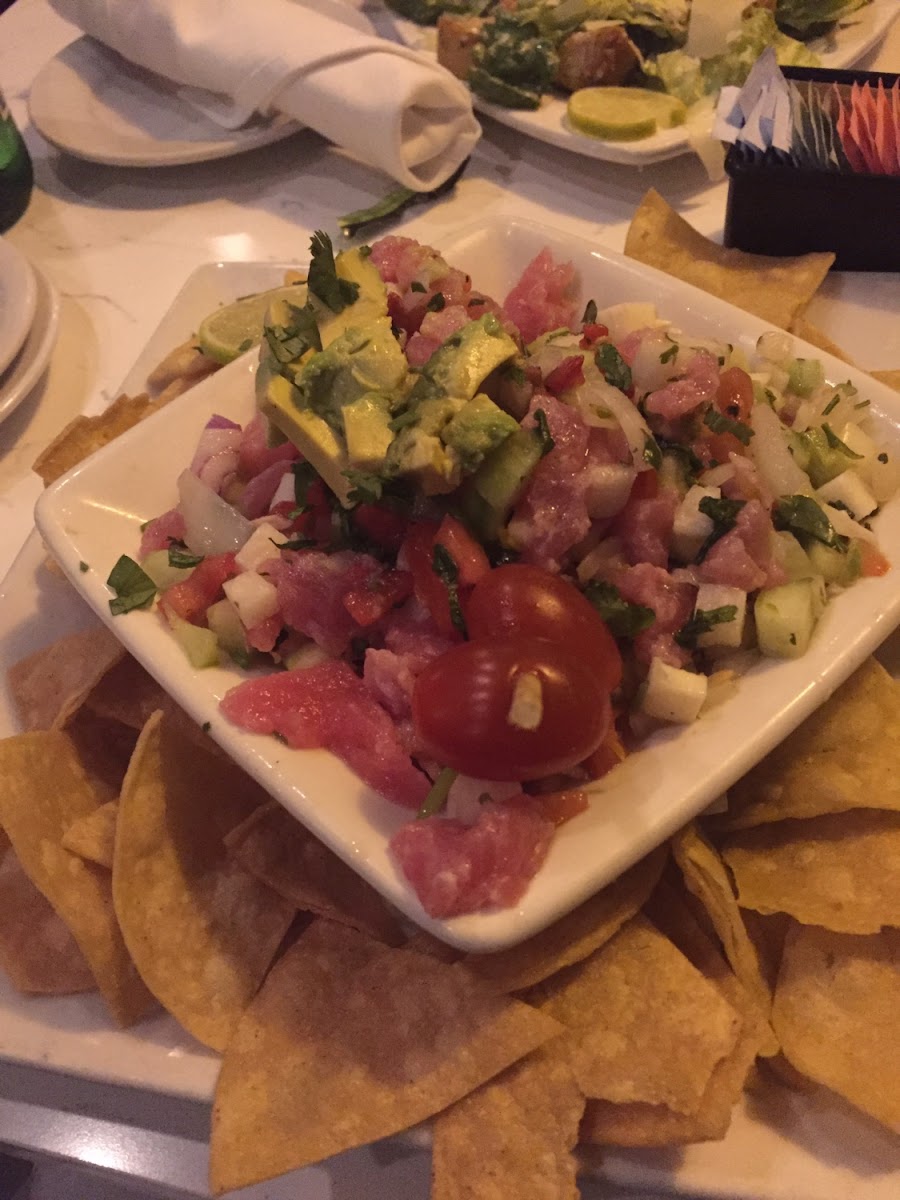 Ahi Tuna Ceviche with Fresh GF tortillas.