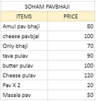 Soham Pavbhaji menu 2