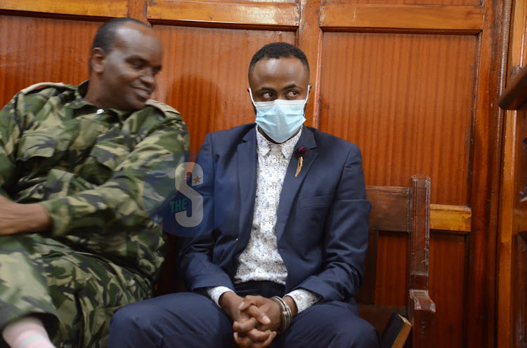 Jowie Irungu, before Justice Grace Nzioka during the sentencing after he was found guilty of the murder of businesswoman Monica Kimani, at Milimani Law Courts on March 13, 2024./DOUGLAS OKIDDY