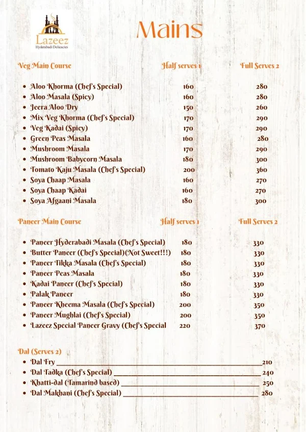 Lazeez By Hyderabadi Delicacies menu 