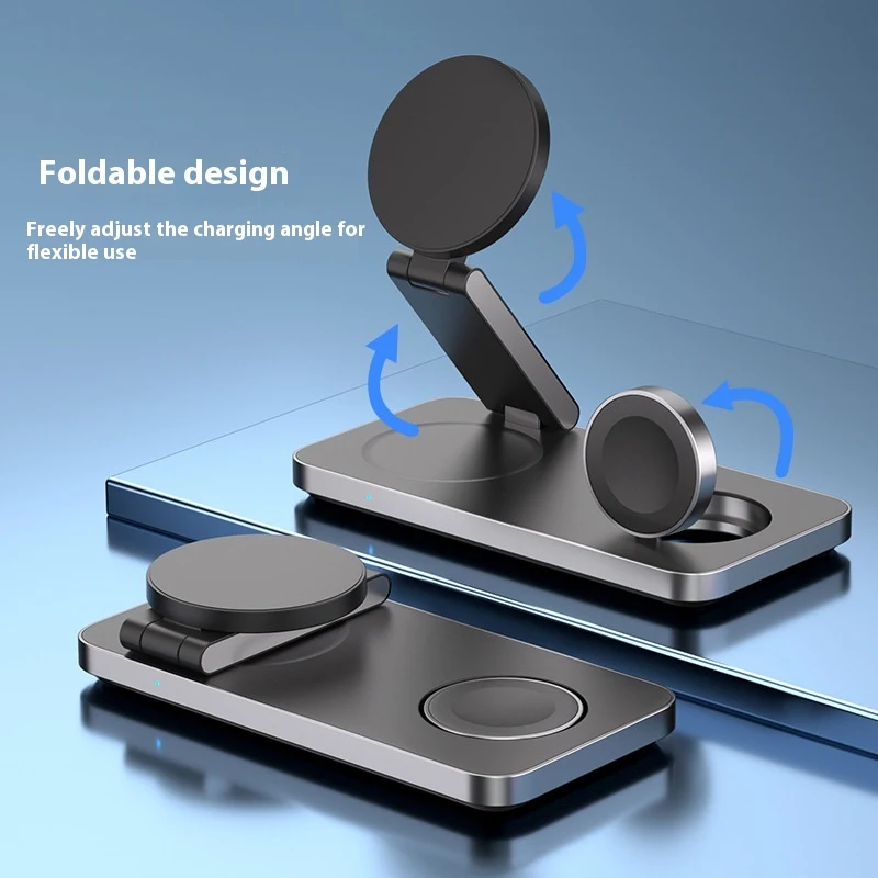 Chargeur Sans Fil Magnétique 4-en-1 pour la Maison Couleur Unie Simple — Rechargez facilement plusieurs appareils sans fil, design épuré et élégant.