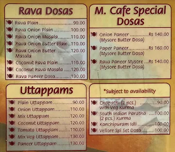 Lakshmi Vilas Madras Cafe menu 