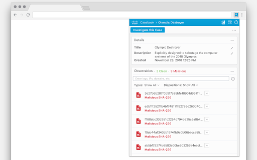 Cisco Threat Response Casebook (beta) chrome extension