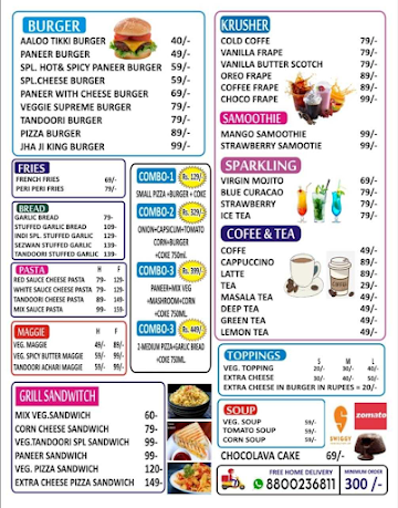 Jha Ji Pizza Cafe menu 