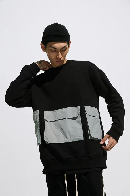 Multi-pocket stitching loose terry sweater