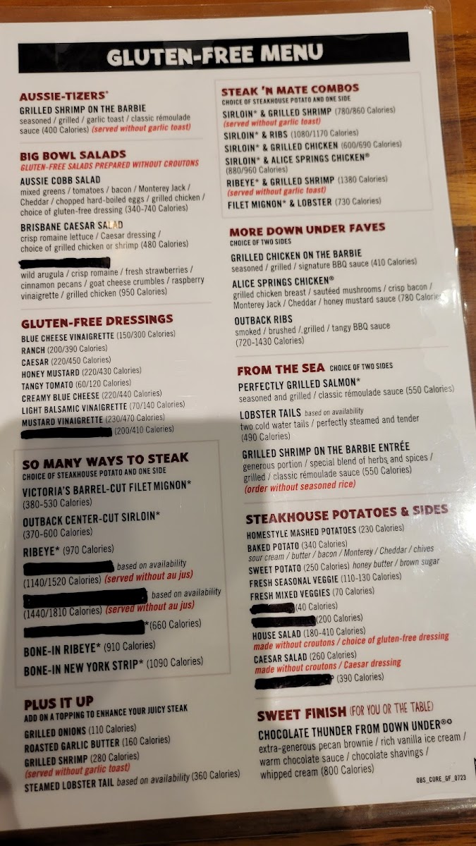 Outback Steakhouse gluten-free menu