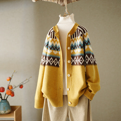 Title 6, Shuqiu Retro Love Jacquard Round Neck Sweater W...