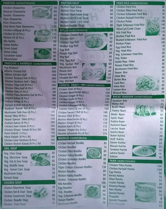 Hotel Chicken Hut menu 