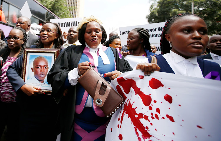 Lawyers march from Milimani law courts on July 6, 2016, to protest the murder of their colleague Willie Kimani, his client and a taxi driver.