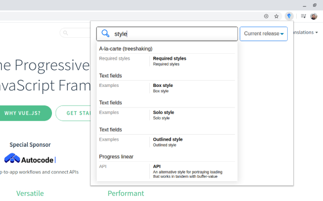 Vuetify Search Documentation chrome extension