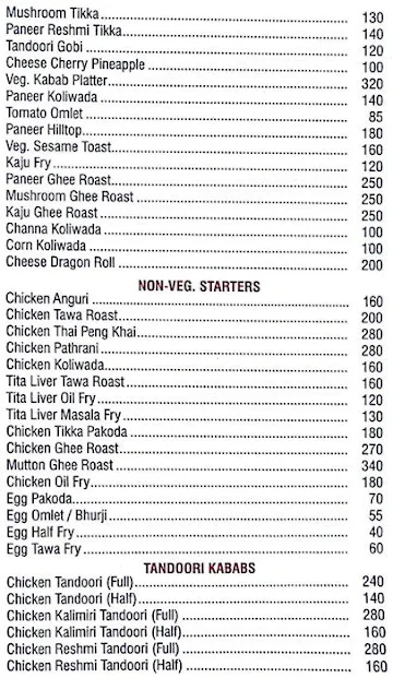 Hotel Manali Family Restaurant & Bar menu 