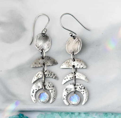 Title 6, Retro Style Moon Phase Moonstone Long Womens A...