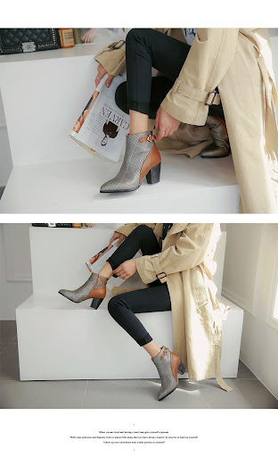 Title 6, Womens short boots with a thick high heel. Ele...