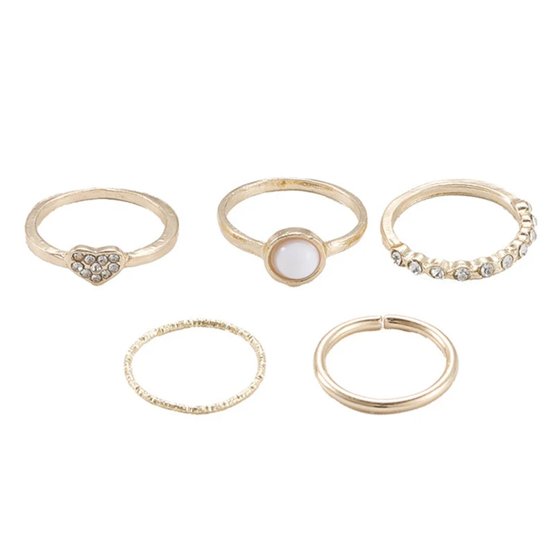 Title 5, Boho Pearl Heart Combination Knuckle Ring Set v...