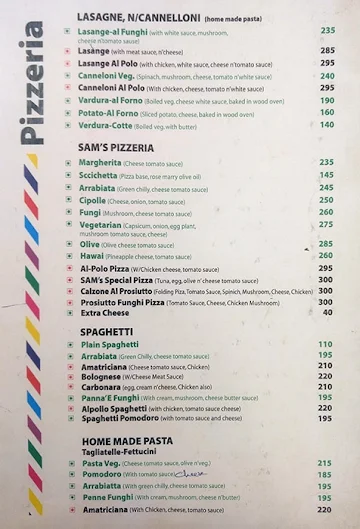 Sam's Cafe menu 