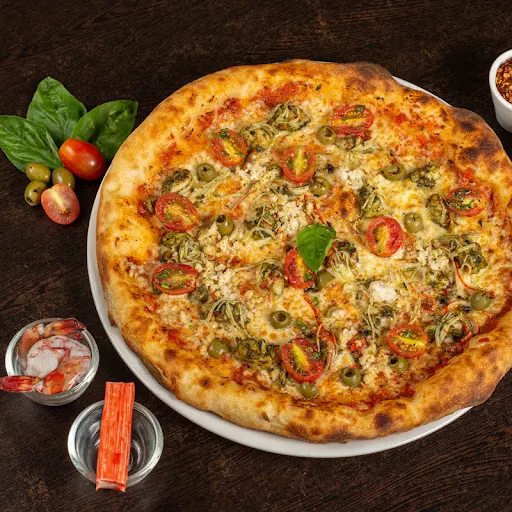 Pesto Prawns And Zucchini Pizza