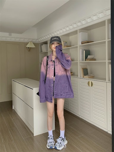 Title 5, Personalized Washed Gradient Denim Coat for Wom...
