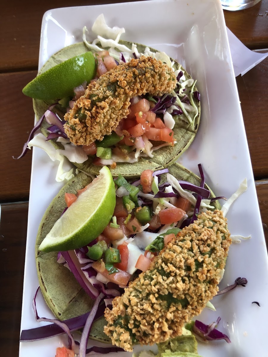 Vegan fried avocado tacos!