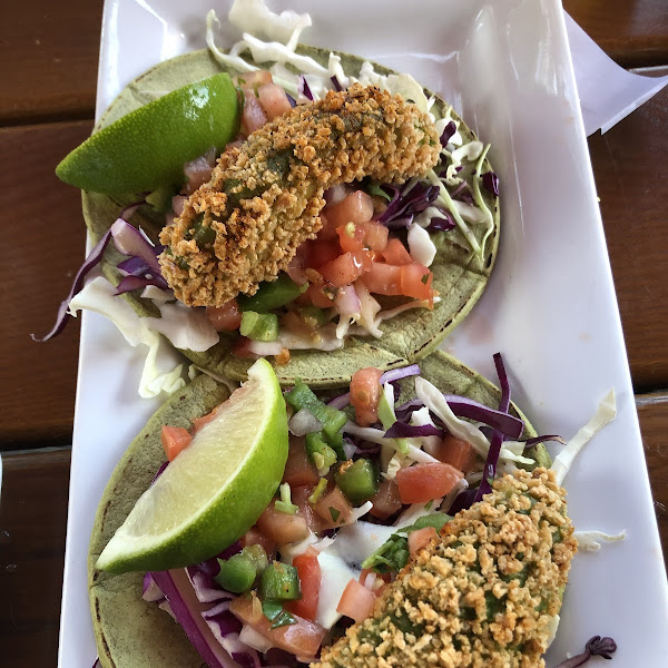 Vegan fried avocado tacos!