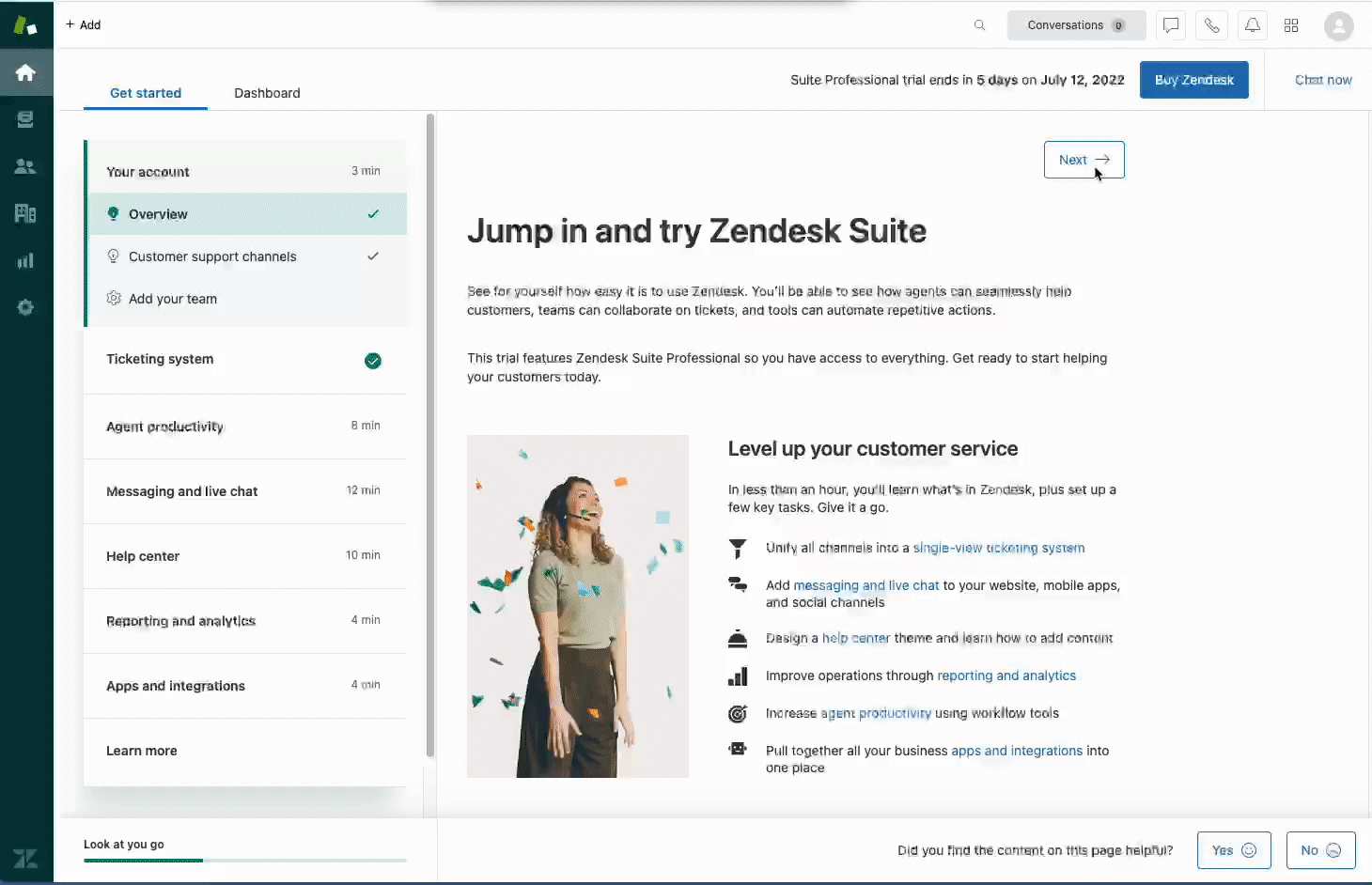 Zendesk's Get started guide best product led growth examples