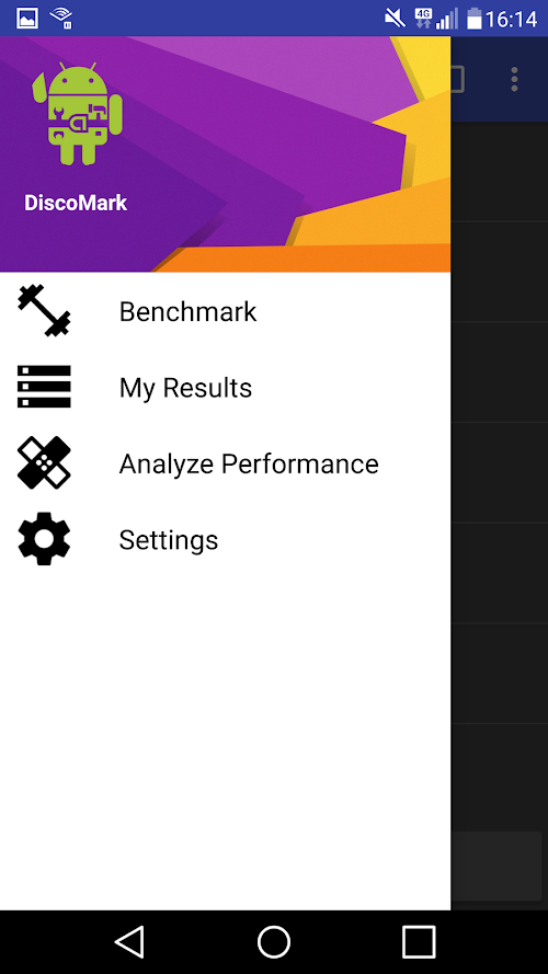 Android application DiscoMark Benchmark screenshort