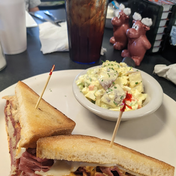 Reuben on GF bread with house potato salad.