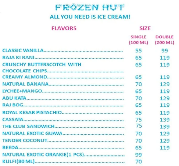 Frozen Hut menu 