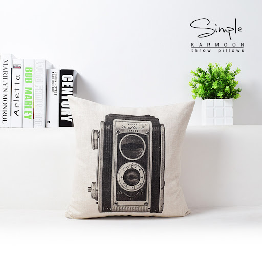 Title 1, Vintage Camera Bicycle Cotton Linen Cushion, pr...