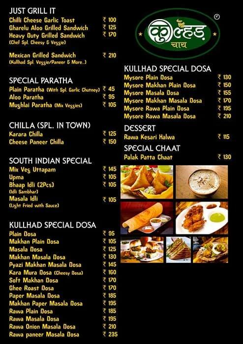 Kullhad Chai menu 