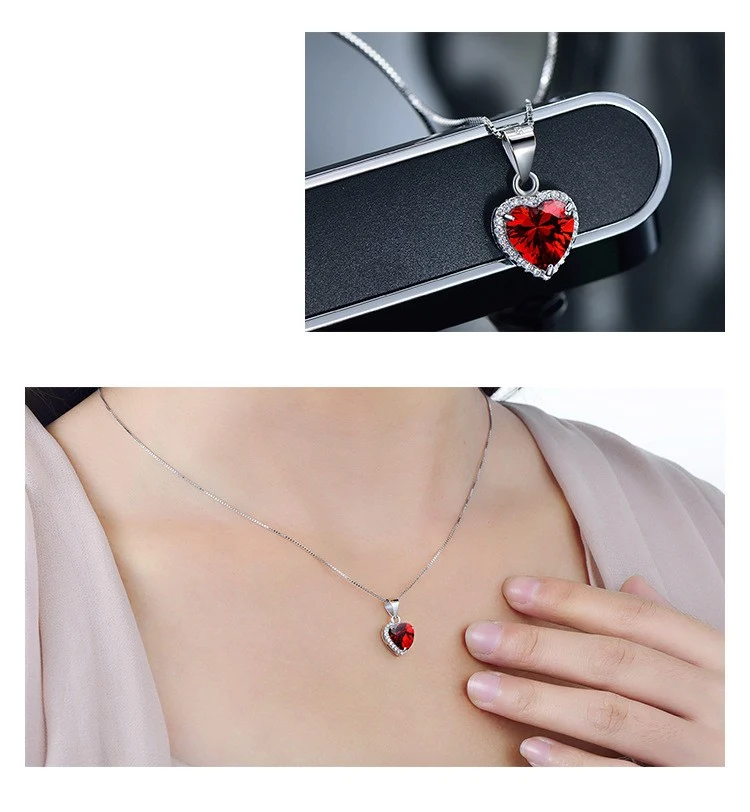 S925 Sterling Zilveren Hartvormige Rode Diamanten Ketting. Perfect cadeau voor haar. Toon liefde met deze elegante ketting. Ideaal voor speciale gelegenheden.