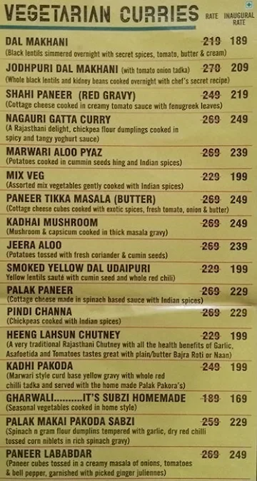 Roomali Garh menu 