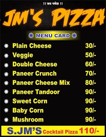 JM's Pizza menu 