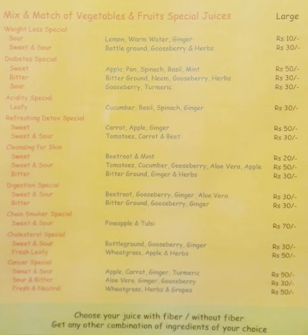 Organic Vegan Fresh Juices menu 