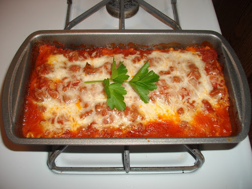 I love Lasagna, but sometimes when I don't feel like making a large amount in a 9x13-inch pan, I opt to make a smaller version in a 9x5-inch loaf pan.
