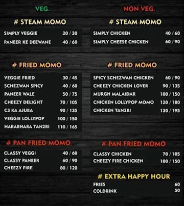 The Momos Machine menu 