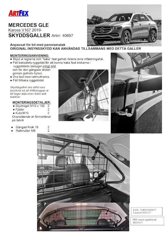 Artfex Hundgaller/Skyddsgaller Mercedes GLE 2022- W167