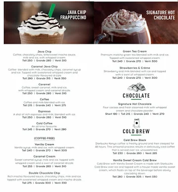 Starbucks menu 