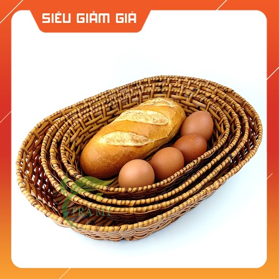 Rổ Oval Nhựa Mây Đan Đựng Bánh Mỳ & Đa Năng Đựng Các Vật Dụng Gia Đình Tiện Lợi, Gọn Nhẹ, Thẩm Mỹ Cao - Mây Tre Trà My