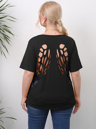 Title 2, Womens Hollow Casual Angel Wings Short Sleeves