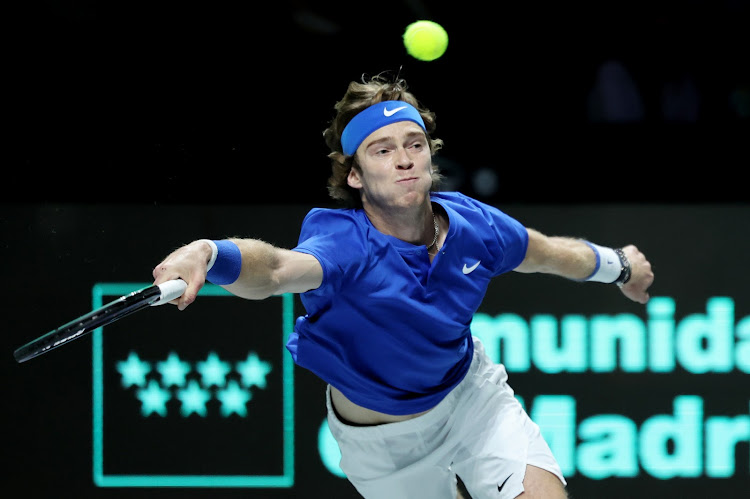 Russian Tennis Federation's Andrey Rublev in action during his final singles match against Croatia's Borna Gojo