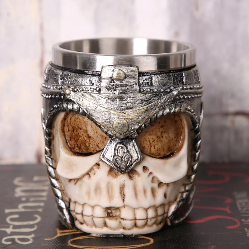 Schädel Grim Reaper Tasse personalisiert, Kreative 3D Edelstahl Geisterkopf Becher, einzigartiges Trinkgefäß für Fans.
