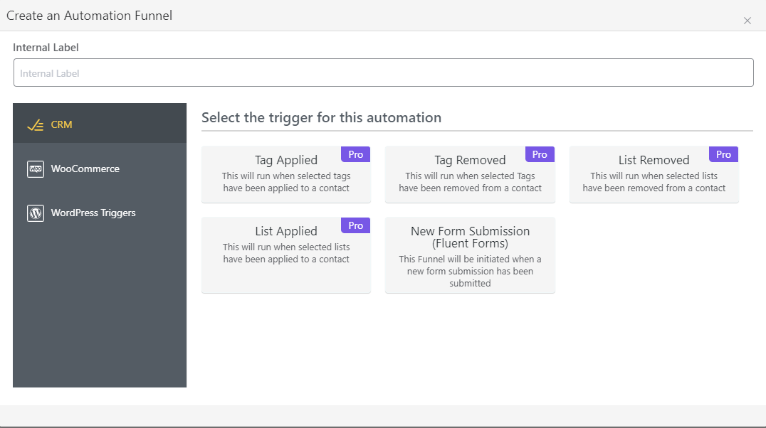 fluuentcrm triggers