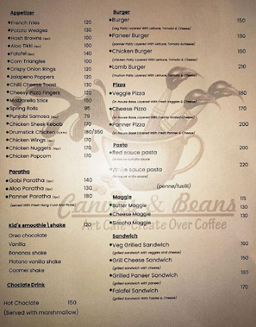 Canvas And Beans menu 