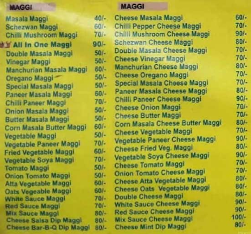 Singh's Maggi menu 
