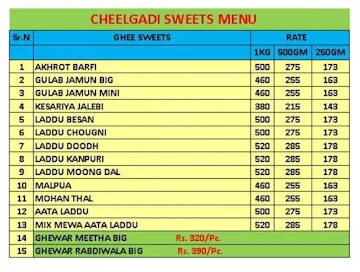 Cheelgadi Sweets menu 